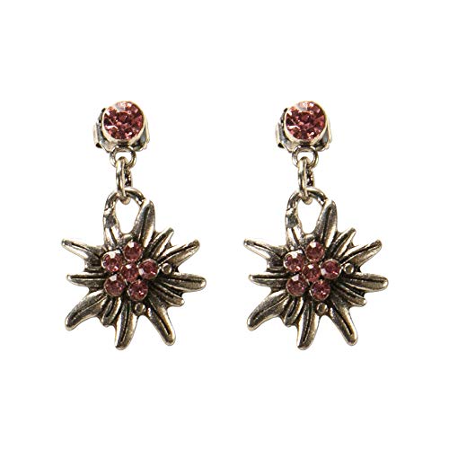 Alpenflüstern Trachten-Ohrstecker Strass-Edelweiß mini hängend - Damen-Trachtenschmuck, Trachten-Ohrringe (rosa-rosé) DOR046 von Alpenflüstern