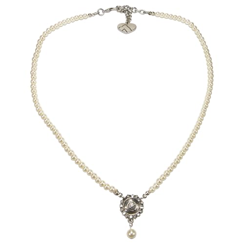 Alpenflüstern Trachten-Perlen-Halskette Oktoberfest Logo - elegante Trachtenkette - nostalgischer Damen-Trachtenschmuck, filigrane Dirndlkette (creme-weiß) DHK347 von Alpenflüstern