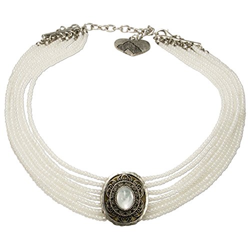 Alpenflüstern Trachten-Perlen-Kropfkette Josepha - Elegante Trachtenkette - nostalgischer Damen-Trachtenschmuck, Filigrane Dirndlkette weiß DHK185 von Alpenflüstern