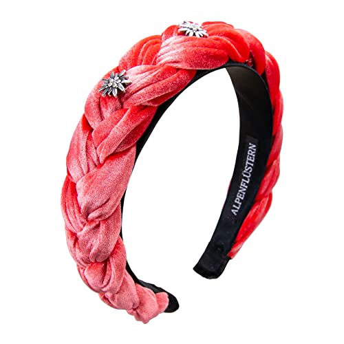 Alpenflüstern Trachten-Haarreif Samt Flechtoptik & Strass-Edelweiß - Damen Haarschmuck rutschfest, Haarband geflochten fürs Dirndl (rosa-rot schimmernd) ADV129 von Alpenflüstern