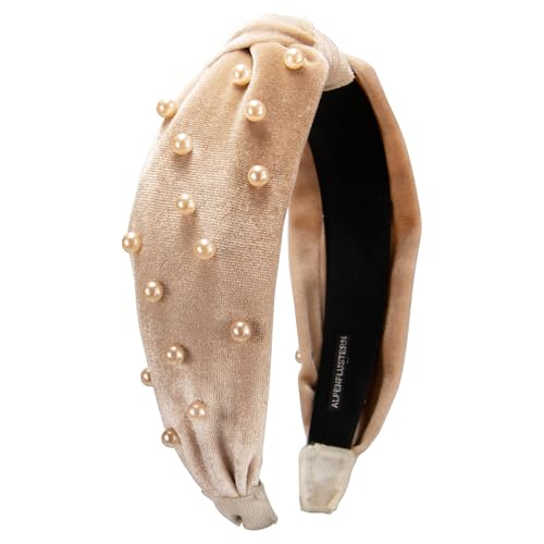 Alpenflüstern Trachten-Samt-Haarreif Perlen Knoten - Damen Haarschmuck, Haarband rutschfest fürs Dirndl (braun) ADV154 von Alpenflüstern