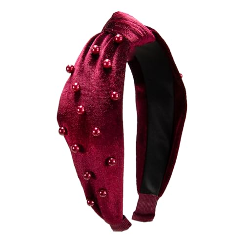 Alpenflüstern Trachten-Samt-Haarreif Perlen Knoten - Damen Haarschmuck, Haarband rutschfest fürs Dirndl (dunkel-rot) ADV154 von Alpenflüstern
