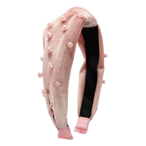 Alpenflüstern Trachten-Samt-Haarreif Perlen Knoten - Damen Haarschmuck, Haarband rutschfest fürs Dirndl (puderrosa) ADV154 von Alpenflüstern