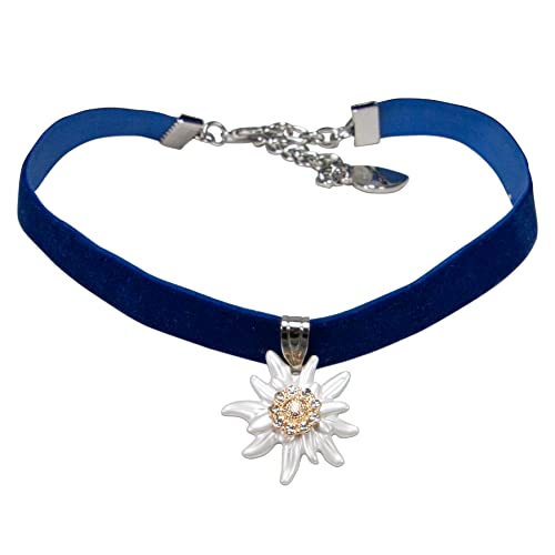 Alpenflüstern Trachten-Samt-Kropfband Greta - nostalgische Trachtenkette enganliegend, Kropfkette elastisch, eleganter Damen-Trachtenschmuck, Samtkropfband schmal (blau) DHK319 von Alpenflüstern