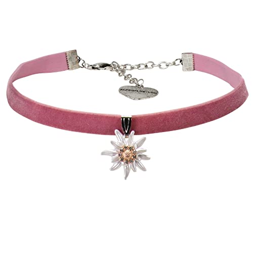 Alpenflüstern Trachten-Samt-Kropfband Greta - nostalgische Trachtenkette enganliegend, Kropfkette elastisch, eleganter Damen-Trachtenschmuck, Samtkropfband schmal (rosa-rosé) DHK319 von Alpenflüstern