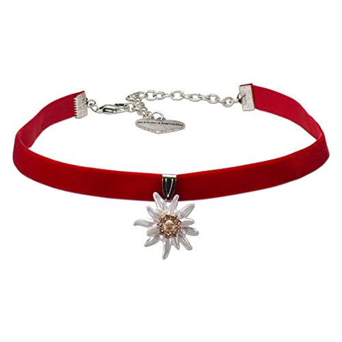 Alpenflüstern Trachten-Samt-Kropfband Greta - nostalgische Trachtenkette enganliegend, Kropfkette elastisch, eleganter Damen-Trachtenschmuck, Samtkropfband schmal (rot) DHK319 von Alpenflüstern