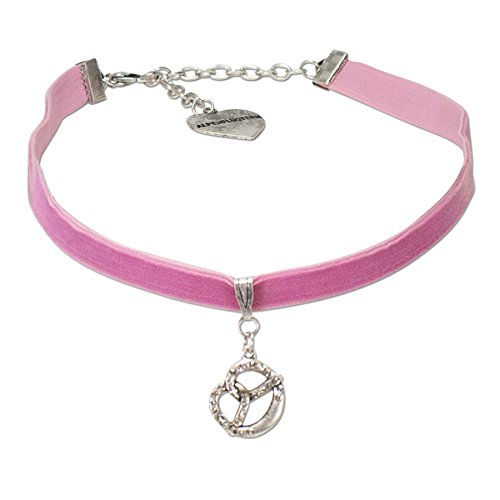 Alpenflüstern Trachten-Samt-Kropfband Strass-Brezel - Trachtenkette enganliegend, Kropfkette elastisch, Damen-Trachtenschmuck, Samtkropfband schmal rosé-rosa DHK116 von Alpenflüstern