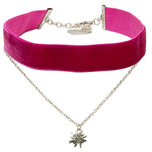 Alpenflüstern Trachten-Samt-Kropfband Strass-Edelweiß-Kette - nostalgische Trachtenkette enganliegend, Kropfkette elastisch, eleganter Damen-Trachtenschmuck, Samtkropfband breit pink-fuchsia DHK210 von Alpenflüstern