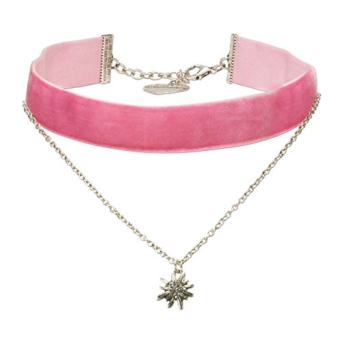 Alpenflüstern Trachten-Samt-Kropfband Strass-Edelweiß-Kette - nostalgische Trachtenkette enganliegend, Kropfkette elastisch, eleganter Damen-Trachtenschmuck, Samtkropfband breit rosa-rosé DHK210 von Alpenflüstern