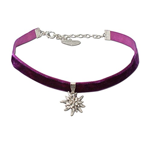 Alpenflüstern Trachten-Samt-Kropfband Strass-Edelweiß klein - Trachtenkette enganliegend, Kropfkette elastisch, Damen-Trachtenschmuck, Samtkropfband schmal lila-violett DHK099 von Alpenflüstern