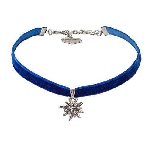 Alpenflüstern Trachten-Samt-Kropfband Strass-Edelweiß klein - Trachtenkette enganliegend, Kropfkette elastisch, Damen-Trachtenschmuck, Samtkropfband schmal blau DHK099 Alpenflüstern Trachten-Samt-Kropfband Strass-Edelweiß klein - Trachtenkette enganliegend, Kropfkette elastisch, Damen-Trachtenschmuck, Samtkropfband schmal blau DHK099 von Alpenflüstern