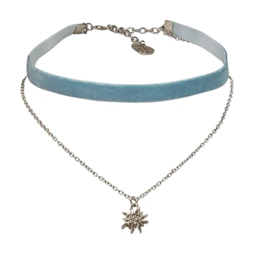 Alpenflüstern Trachten-Samt-Kropfband Strassedelweiss-Kette - nostalgische Trachtenkette enganliegend, Kropfkette elastisch, Damen-Trachtenschmuck, Samtkropfband schmal (hell-blau) DHK332 von Alpenflüstern