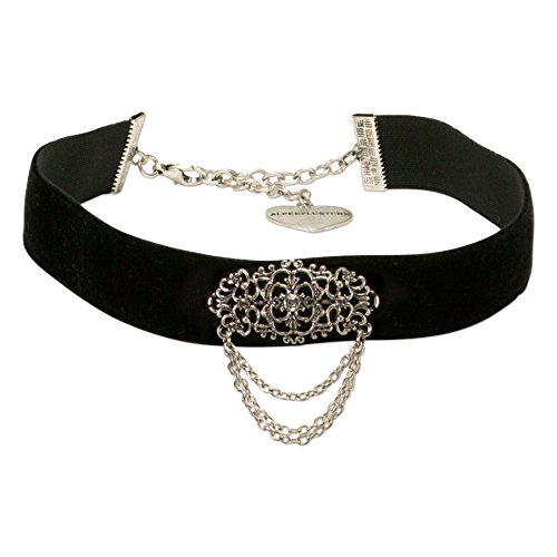 Alpenflüstern Trachten-Samt-Kropfband Thea - nostalgische Trachtenkette enganliegend, Kropfkette elastisch, eleganter Damen-Trachtenschmuck, Samtkropfband breit schwarz DHK200 von Alpenflüstern