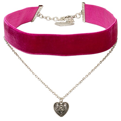 Alpenflüstern Trachten-Samt-Kropfband Trachtenherz-Kette - nostalgische Trachtenkette enganliegend, Kropfkette elastisch, eleganter Damen-Trachtenschmuck, Samtkropfband breit pink-fuchsia DHK211 von Alpenflüstern