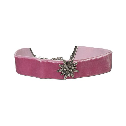 Alpenflüstern Trachten-Samt-Kropfband breit Strass-Edelweiß - Trachtenkette enganliegend, Kropfkette elastisch, Damen-Trachtenschmuck, Samtkropfband rosé-rosa DHK109 von Alpenflüstern