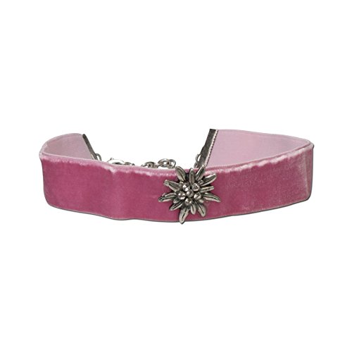 Alpenflüstern Trachten-Samt-Kropfband breit Strass-Edelweiß - Trachtenkette enganliegend, Kropfkette elastisch, Damen-Trachtenschmuck, Samtkropfband rosé-rosa DHK109 von Alpenflüstern
