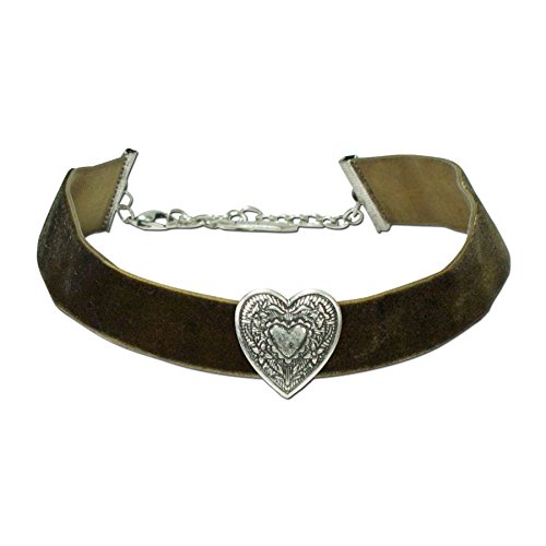 Alpenflüstern Trachten-Samt-Kropfband breit Trachtenherz - Trachtenkette enganliegend, Kropfkette elastisch, Damen-Trachtenschmuck, Samtkropfband grün DHK092 von Alpenflüstern