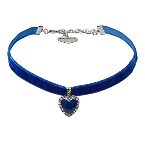 Alpenflüstern Trachten-Samt-Kropfband strassiger Herzstein - nostalgische Trachtenkette enganliegend, Kropfkette elastisch, eleganter Damen-Trachtenschmuck, Samtkropfband schmal (blau) DHK313 von Alpenflüstern