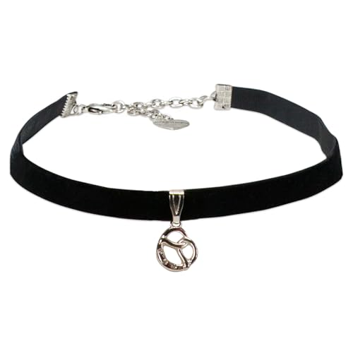 Alpenflüstern Trachten-Samtkropfband Strassbreze - Trachtenkette enganliegend, Kropfkette elastisch, Brezel Damen-Trachtenschmuck, Samtkropfband schmal (schwarz) DHK340 von Alpenflüstern