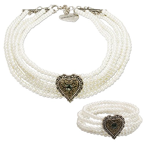 Alpenflüstern Trachtenschmuck-Set Perlen-Trachtenkette und Trachten-Armband Margarethe - Damen-Trachten-Schmuck mit Trachten-Herz, Trachtenset Dirndl-Kette und Trachten-Armkette Creme-weiß SET029 Alpenflüstern Trachtenschmuck-Set Perlen-Trachtenkette und Trachten-Armband Margarethe - Damen-Trachten-Schmuck mit Trachten-Herz, Trachtenset Dirndl-Kette und Trachten-Armkette Creme-weiß SET029 von Alpenflüstern