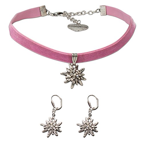 Alpenflüstern Trachtenschmuck-Set Trachten-Samt-Kropfband und Ohrhänger Strass-Edelweiß - Damen-Trachten-Schmuck, Trachtenset Trachtenkette und Trachten-Ohrringe rosa-rosé SET015 Alpenflüstern Trachtenschmuck-Set Trachten-Samt-Kropfband und Ohrhänger Strass-Edelweiß - Damen-Trachten-Schmuck, Trachtenset Trachtenkette und Trachten-Ohrringe rosa-rosé SET015 von Alpenflüstern