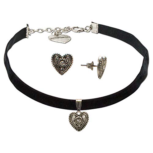 Alpenflüstern Trachtenschmuck-Set Trachten-Samt-Kropfband und Ohrstecker Trachtenherz - Damen-Trachten-Schmuck, Trachtenset Trachtenkette und Trachten-Ohrringe SET042 (schwarz) Alpenflüstern Trachtenschmuck-Set Trachten-Samt-Kropfband und Ohrstecker Trachtenherz - Damen-Trachten-Schmuck, Trachtenset Trachtenkette und Trachten-Ohrringe SET042 (schwarz) von Alpenflüstern