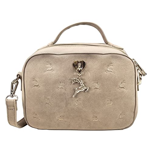 Alpenflüstern Trachtentasche Springende Hirsche - Damen Trachten Handtasche, Schultertasche fürs Dirndl, Tasche zur Tracht, Dirndltasche (taupe-grau) DTA093 von Alpenflüstern