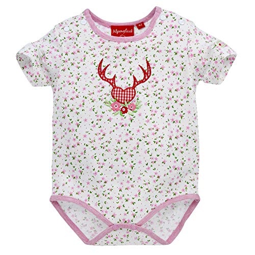 Alpenglück Baby-Body 'Hirsch' aus Baumwolle Gr. 62 I Schöner Mädchen-Body in Rosa-Weiß I Body für Babys mit Hirsch-Print I Baby-Bodysuit aus Stretch I Wunderschöne & Bequeme Kinderbekleidung von Alpenglück