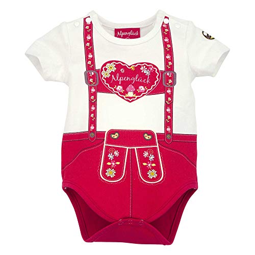 Alpenglück Baby-Body 'Hosenträger Herz' aus Baumwolle Gr. 62 I Schöner Mädchen-Body in Rot I Body für Babys mit Hosenträger-Herz-Print I Baby-Bodysuit aus Stretch I Wunderschöne Babykleidung von Alpenglück