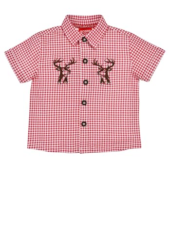 Alpenglück Bondi Karohemd halbarm ´Hirsch´, Check red/White 104 Tracht Baby Jungs Artikel-Nr.91720 von Alpenglück