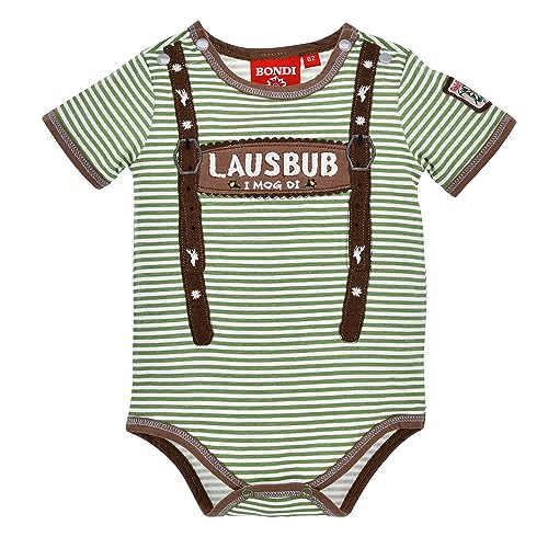 BONDI Body halbarm geringelt ´Lausbub´, stripe forest/white 80 Tracht Baby Jungs Artikel-Nr.91636 von Alpenglück