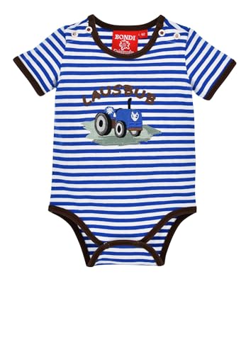 BONDI Body halbarm geringelt ´Traktor´, stripe blue/white 68 Tracht Baby Jungs Artikel-Nr.91722 von Alpenglück