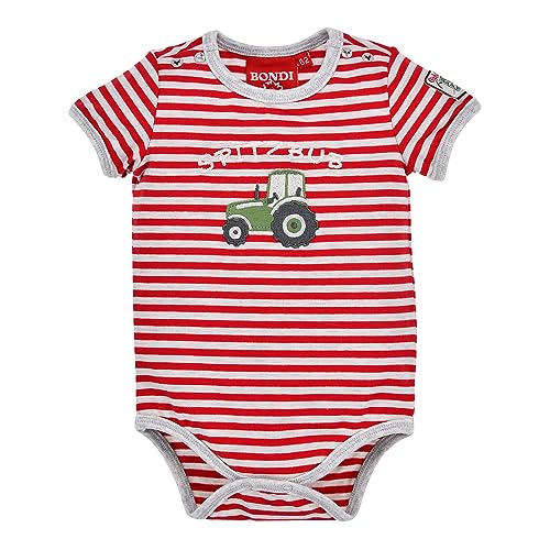 BONDI Body halbarm geringelt ´Traktor´, stripe red/grey 86 Tracht Baby Jungs Artikel-Nr.91637 von Alpenglück