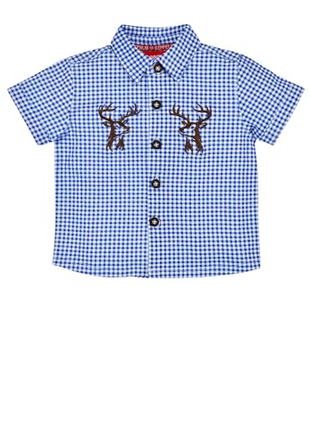 Bondi Karohemd halbarm ´Hirsch´, Check Blue/White 68 Tracht Baby Jungs Artikel-Nr.91720 von Alpenglück