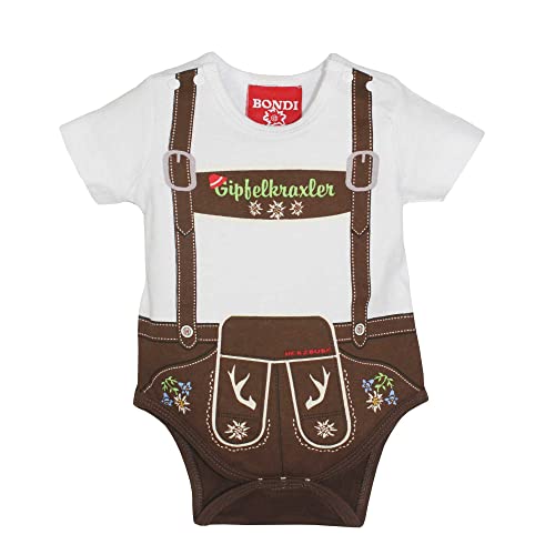 Baby-Body 'Hosenträger' aus Baumwolle Gr. 68 I Schöner Jungen-Body in Braun I Body für Babys mit Hosenträger-Print I Baby Bodysuit aus Single-Jersey I Wunderschöne & bequeme Kinderbekleidung von Alpenglück