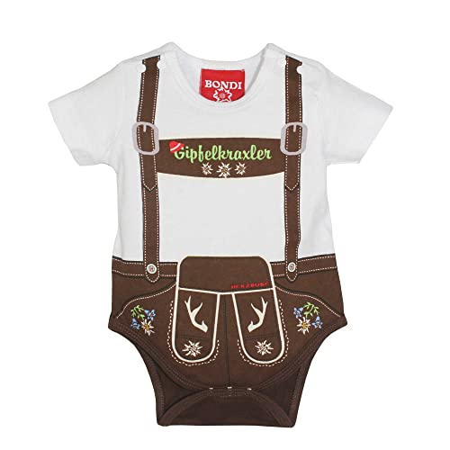 Baby-Body 'Hosenträger' aus Baumwolle Gr. 80 I Schöner Jungen-Body in Braun I Body für Babys mit Hosenträger-Print I Baby Bodysuit aus Single-Jersey I Wunderschöne & bequeme Kinderbekleidung von Alpenglück