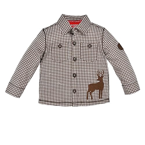 Bondi Karohemd Langarm ´Hirsch´, Check Brown/White 62 Tracht Baby Jungs Artikel-Nr.91656 von Alpenglück