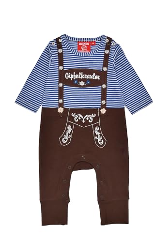 Bondi Strampler Langarm Geringelt ´Gipfelkraxler´, Stripe Blue/Grey 56 Tracht Baby Jungs Artikel-Nr.91837 von Alpenglück