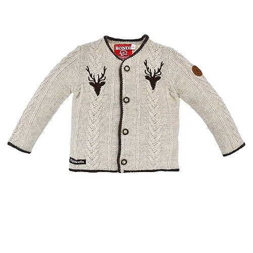 Bondi Strickjacke ´Hirsch´, beige-Melange 104 Tracht Baby Jungs Artikel-Nr.91660 von Alpenglück