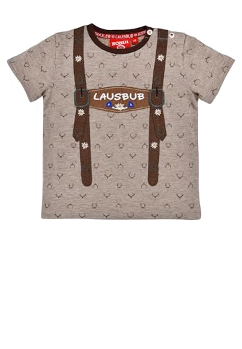 Bondi T-Shirt halbarm ´Hosenträger´, beige-Melange 104 Tracht Baby Jungs Artikel-Nr.91715 von Alpenglück