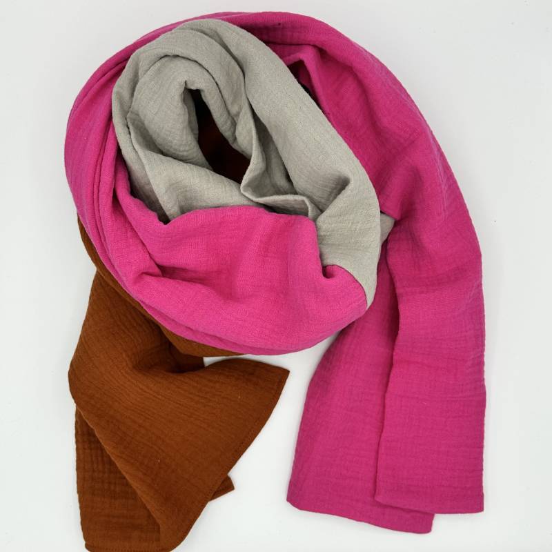 Musselinschal/Musselin Biobaumwollmusselin Colorblock Schal von Alpenkaetzle