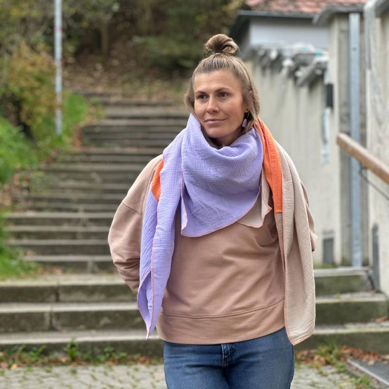 Musselintuch/Musselinschal Colorblocktuch von Alpenkaetzle