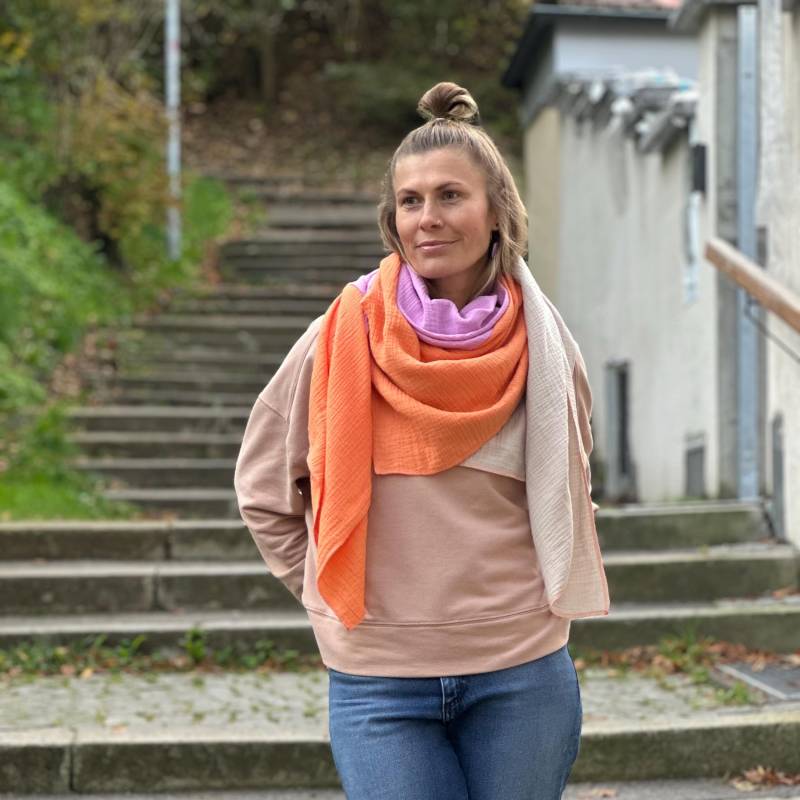 Musselintuch/Musselinschal Colorblocktuch von Alpenkaetzle