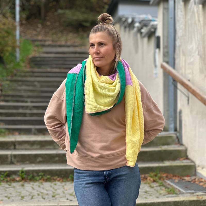 Musselintuch/Musselinschal Colorblocktuch von Alpenkaetzle
