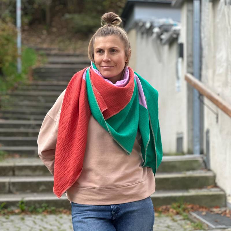 Musselintuch/Musselinschal Colorblocktuch von Alpenkaetzle