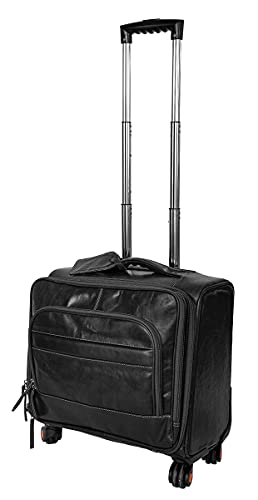 Alpenleder Trolley - Modell: Airport (Handgefertigt) - Nachhaltiges Bio-Leder aus regionaler Landwirtschaft | Trolley Handgepäck, Aktentasche mit Rollen XL *Fair Produziert* (40x35x30cm, Ebenholz) von Alpenleder