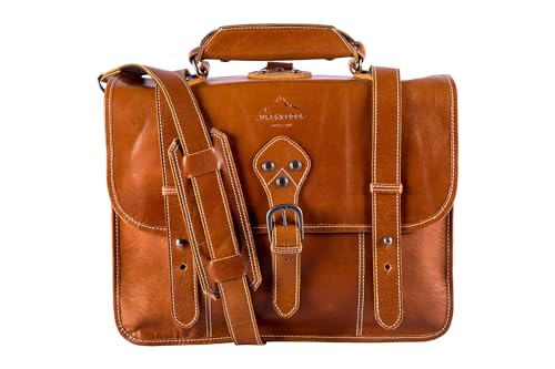 Alpenleder 4-in-1 Tasche "BROOKS" | Echtes Büffel-Leder | Aktentasche Rucksack Schultertasche Fahrradtasche in einem, 41 cm x 32 cm x 18 cm, Cognac (braun) von Alpenleder