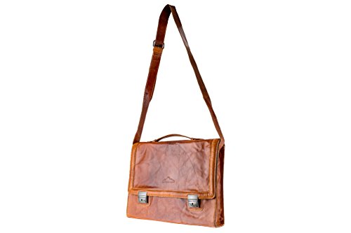 Alpenleder Aktentasche - BUCHBINDER (Handgefertigt) - Nachhaltiges Bio-Leder aus regionaler Landwirtschaft | Messenger Bag, Laptoptasche 15.6 zoll Umhämgetasche *Fair Produziert* (40x30x10, Cognac) von Alpenleder