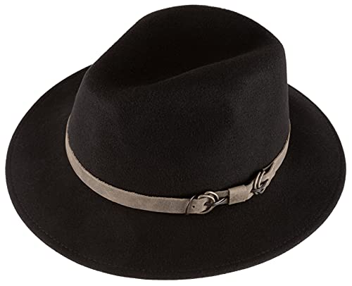 Alpenleder Fedora Hut Siena | Handgefertigter Wollhut Filzhut Wollfilzhut Hut Hat Herren (S (55-56 cm), Black) von Alpenleder
