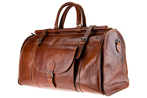 Alpenleder Reisetasche - Casablanca (Handgefertigt) - Nachhaltiges Bio-Leder aus regionaler Landwirtschaft | Reisetaschen Damen & Herren mit Schultergurt *Fair Produziert* (60x55x15cm, 50L, Cognac) von Alpenleder